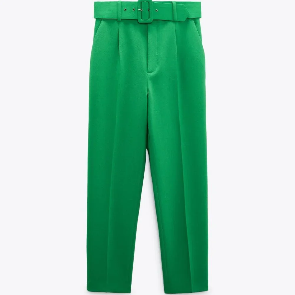 ZARA PANTS WITH FABRIC-COVERED BELT - Picture 2 of 5